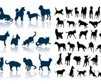 Katzen Und Hunde-Silhouette-vektor
