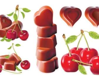 Cherry And Chocolate Heartshaped Vector