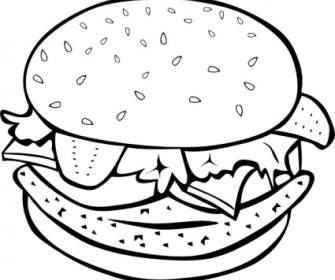 Chicken Burger B And W Clip Art