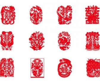中国传统红色喜字矢量