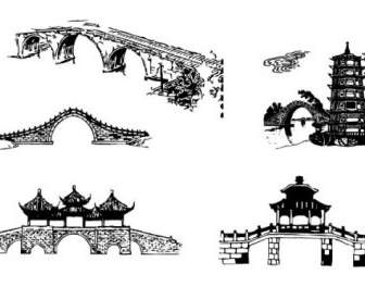 中国の伝統的な建築のアーチ型の橋のベクトル