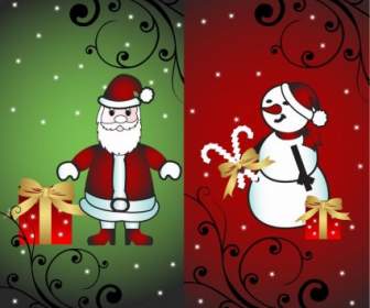 聖誕老人和雪人向量插畫聖誕卡片