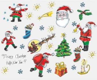 クリスマス漫画スタイル手描きベクトル要素の配列