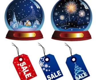 クリスマス水晶玉と販売タグ ベクトル