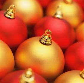Christmas Red Golden Ball Highdefinition Picture