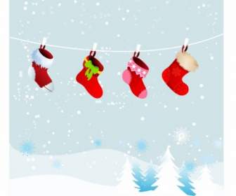 Christmas Retro Stockings In Winter Nature