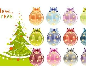 クリスマス ツリーと装飾的なボールのベクトル