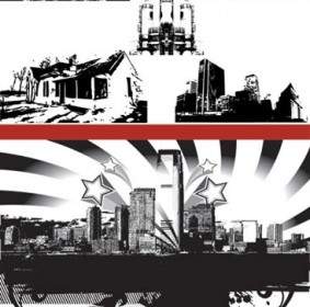 City Building Black And White Silhouette Vector