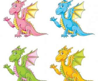Cartoon Niedlich Kleine Dinosaurier Farbvektor