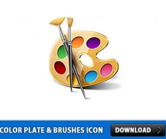 Color Plate And Brushes Icon Psd
