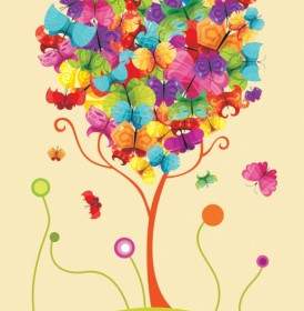 Colorful Butterflies Vector Consisting Of Trees