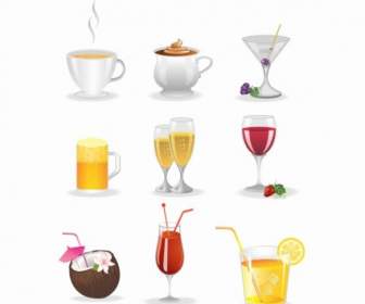 Conjunto De Iconos De Bebidas De Colores