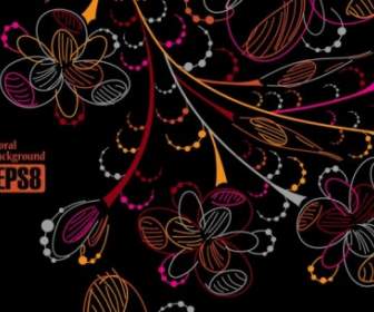 Colorful Flowers Line Draft Vector