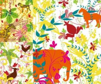 Colorful Plants And Animals Silhouette Vector