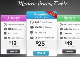 Colorful Pricing Tables Psd