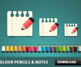 Coloured Pencils With Notes Icon Psd