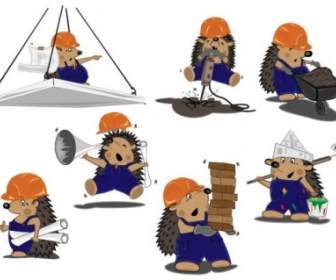 Construction Workers Vector Cute Hedgehog