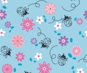 Continuous Background Lovely Vector Flowers Bees
