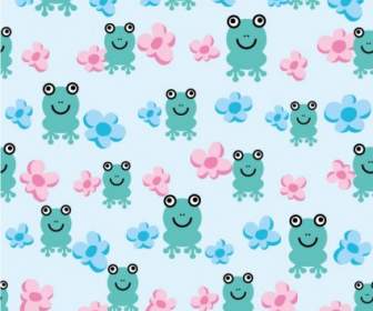 Continuous Background Lovely Vector Flowers Frog