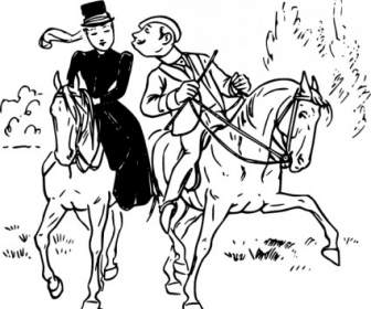 Couple Riding Horses Clip Art
