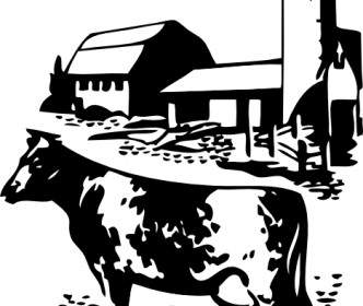牛と納屋のクリップアート