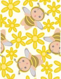 Cute Bee Flowers Vector Continuous Background