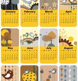 Cute Bird Theme Calendar Template Vector