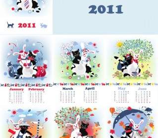 Carino Calendario Anno Del Vettore Del Coniglio