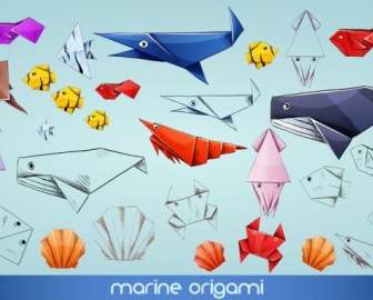 Kartun Lucu Binatang Origami Vektor