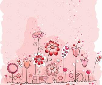Lucu Vektor Ilustrasi Pink Bunga Garis Rancangan