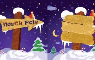 Cute Wooden Sign Vector On Snow