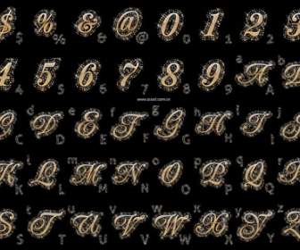 Diament Osadzony W Angielski Alfabet Arabski Cyfry I Symbole Wektor