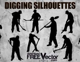 Digging Worker Silhouettes