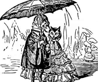 Hund-Katze-Regenschirm-ClipArt-Grafik