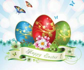 Easter Cards And Decorations Butterfly Eggs Vector