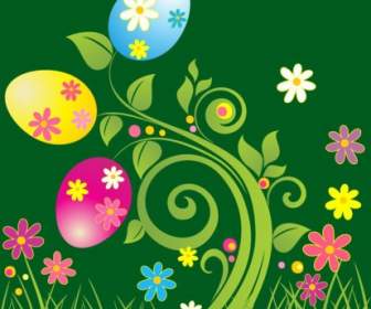 Paskah Telur Dengan Ilustrasi Hijau Vector Floral