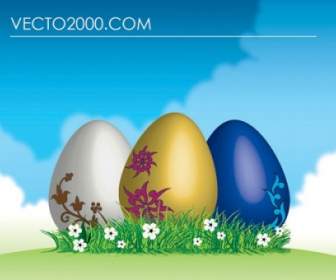 Easter Eggs On Green Grass
