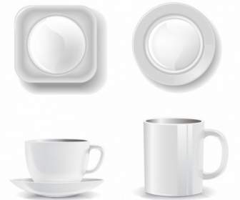 Empty Cups And Plates On A White