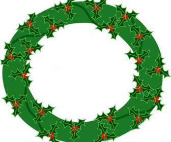 Evergreen Wreath With Large Holly Clip Art