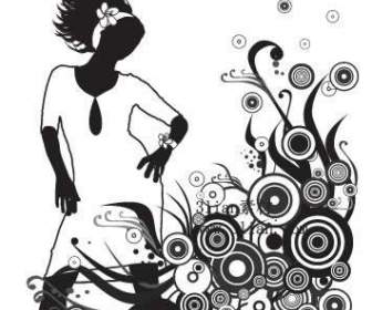 Fashion Girl Silhouette With Floral Vector