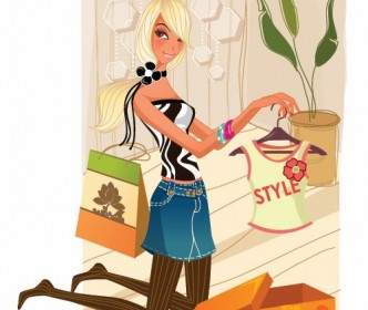 Fashion Shopping Girl Vector Illustration