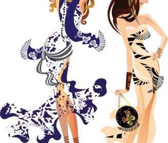 Tendência De Moda Do Shopping Mulheres Silhuetas Ilustração Em Vetor