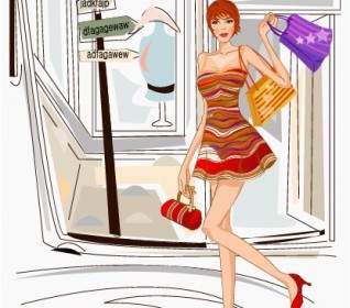 Fashion Women Shopping Vector
