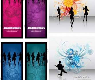 Fashionable Female Silhouette Vector Flowers Background