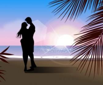Fashionable Men And Women Beach Silhouette Vector