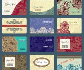 Floral Design Business Card Template Texture Vector Line Art Plate