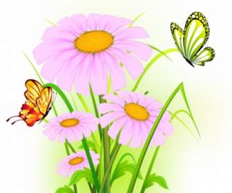 Bunga-bunga Dan Kupu-kupu Vektor