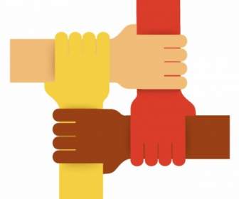 Vier Farben Teamarbeit Hände