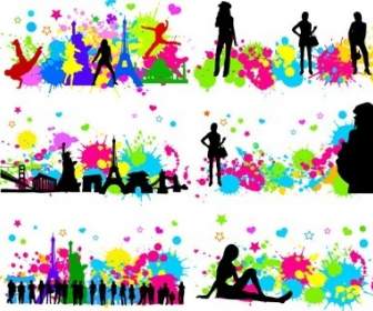Free City Character With Colorful Inkblot Vector Graphics