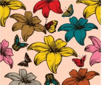 Free Flowers And Butterflies Vector Seamless Pattern